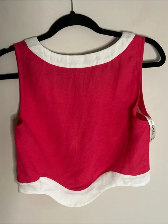 Red Sleeveless Crop Tank Top with White Trim - Women's - Picture 6 of 13